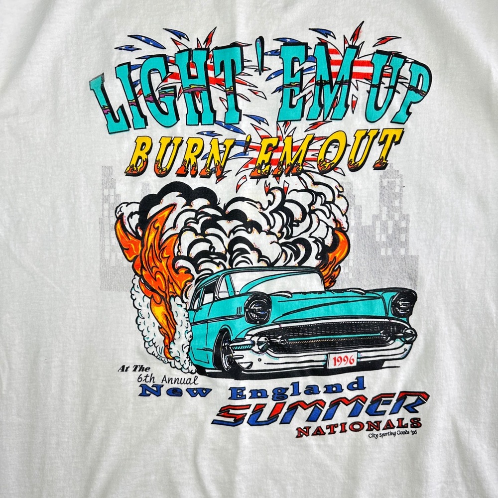 Vintage 1996 Fruit of the Loom New England Summer Nationals Racing T-Shirt Sz L - Picture 2 of 7
